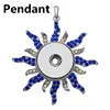 Wholesale Korea Fashion Crystal Classic Blue Sunflower Heronsbill Interchangeable Snap Button Jewelry Necklace Pendant