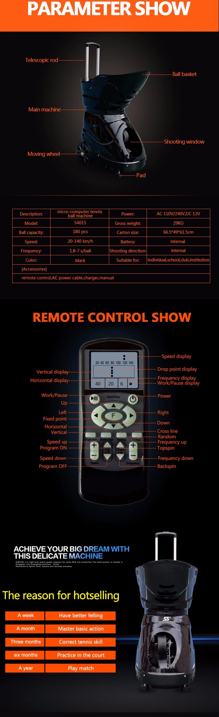 New intelligent S4015 with remote control tennis balls training machine for sale