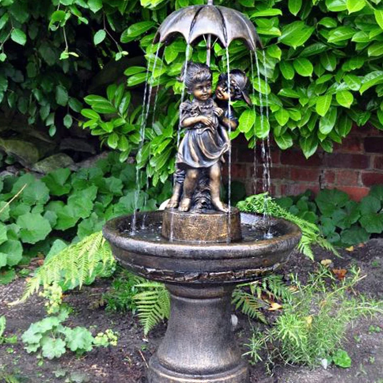 花园装饰可爱的黄铜青铜儿童喷泉