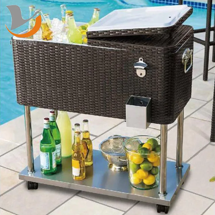 Rolling Cooler Stainless Steel Beverage Cart 80qt Beverage Cooler Push