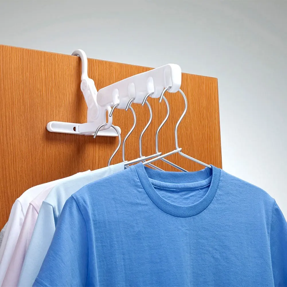 Arbor Home Plastic Over The Door Hanger 5 Hole Hooks Retractable Clothes Indoor Rack Folding