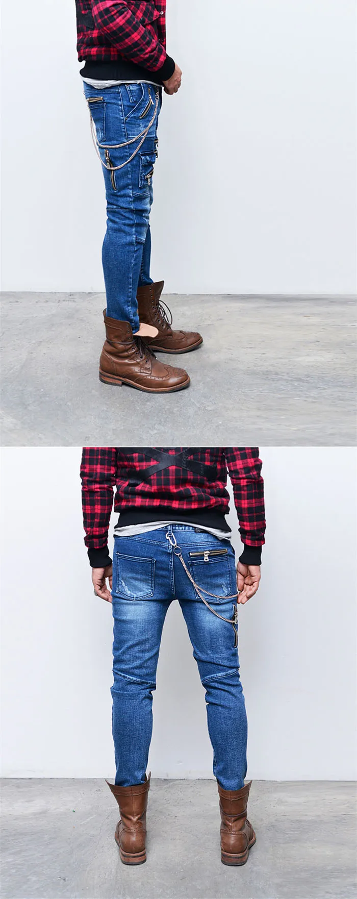 Designer Mens Street Multi Zipper Slim Skinny Blue Jeans Cheap Wholesale Jeans Citi Trends Buy