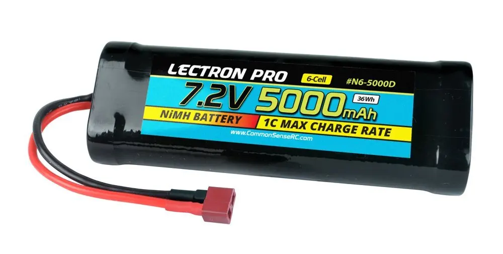 Common Sense RC Lectron Pro NiMH 7.2V 6-cell 5000mAh Flat Pack with Deans-Type Connector for 1/10 Scale Cars, Trucks, and Buggies
