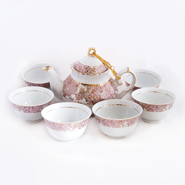 7pcs Red Golden Flower Ceramic Tea Set Buy Tea Pot,Fancy Tea Set,7