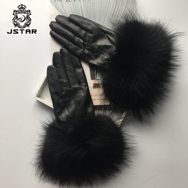 ladies leather and fur gloves