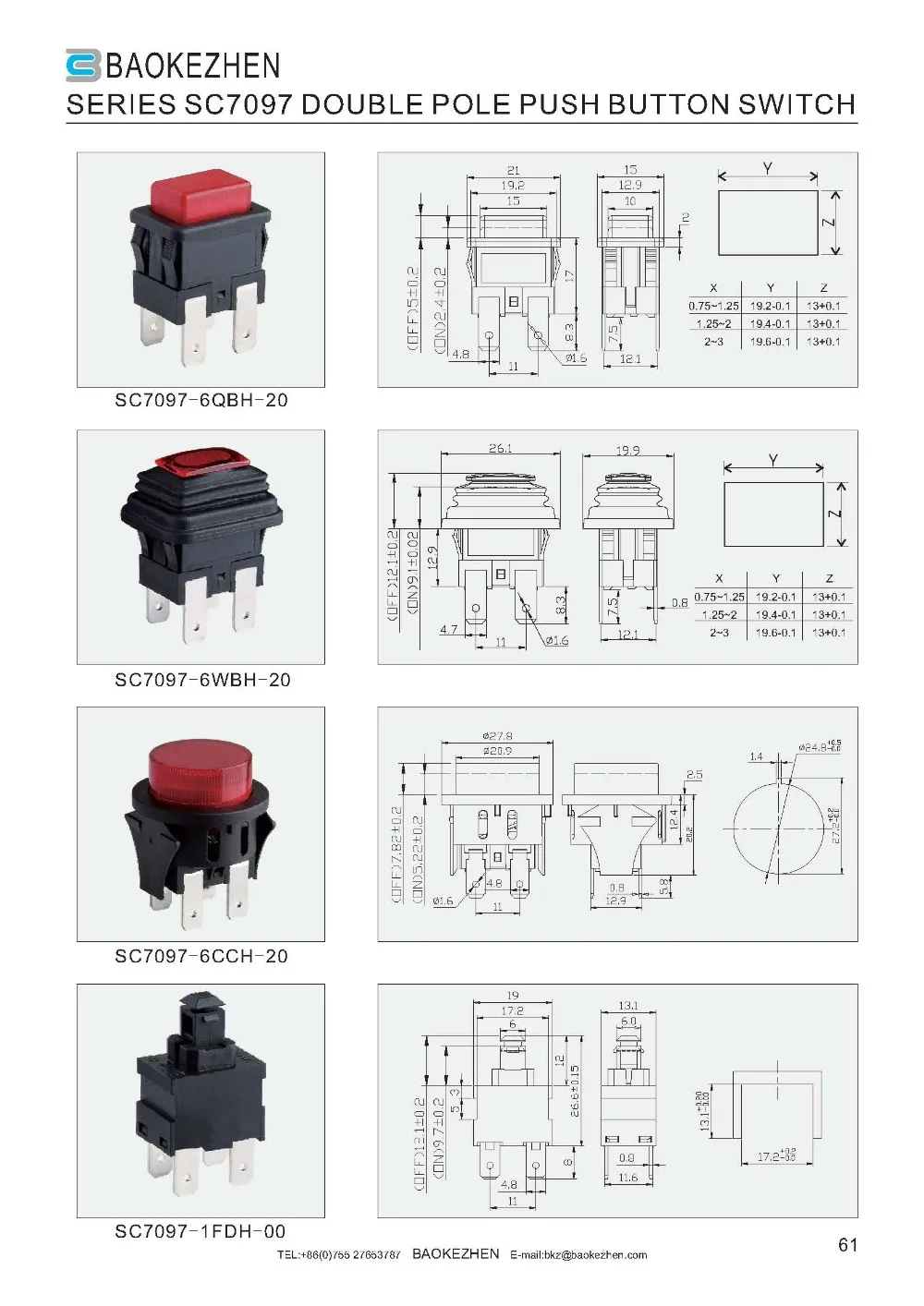16a 250v,On-off Square Push Button Switch Single/double Pole Momentary ...