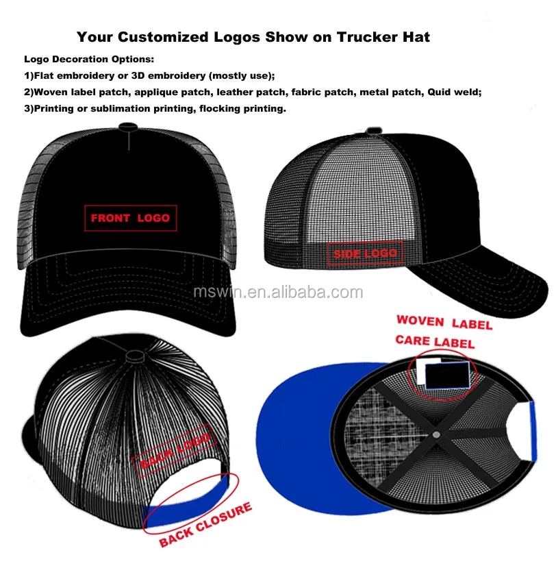 100 Cotton Plain Black Logo Embroidered Common Fitted Baseball Cap