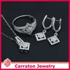 Rhodium Plated and Micro Pave Setting Geometric Corolla Jewelry Sets Solid Silver Pendant Earrings Ring Carraton SSQD9007