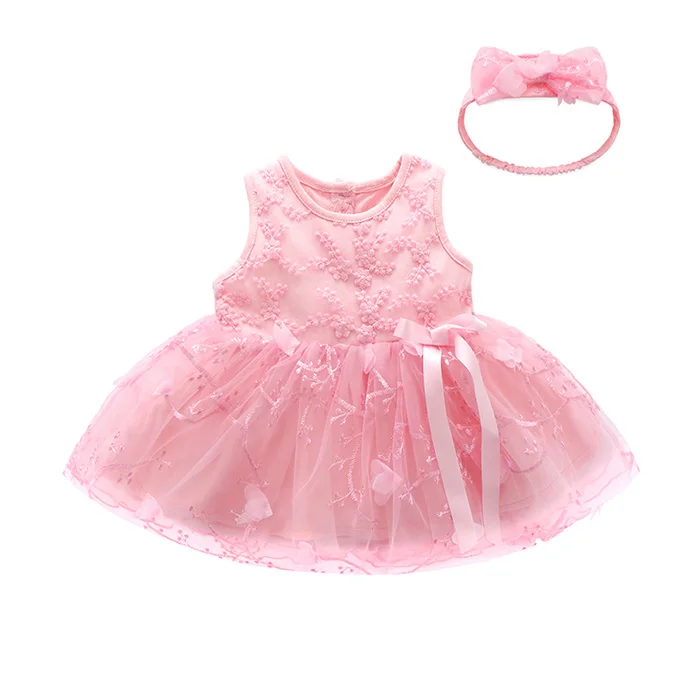 Princess Newborn Baby Girl Dress With Bowknot Hairband Infant Toddler