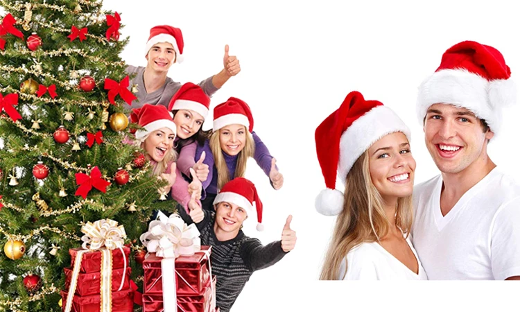 Custom Logo Plush Trim Velvet Santa Hat Christmas Hat