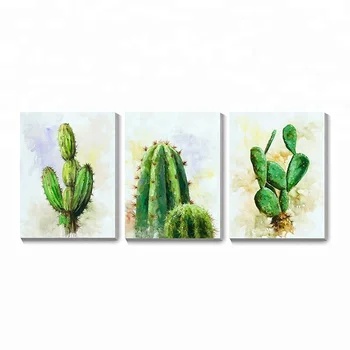 Sederhana Abstrak Cetak Kaktus Dekorasi Bunga Akrilik Lukisan