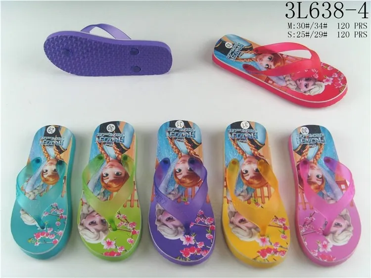 Summer cartoon princess printed multicolors eva flip flops slippers for kids girls
