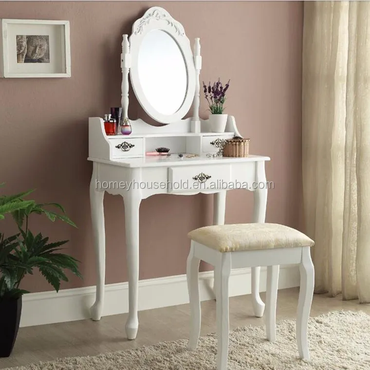 Fancy Mirror Furniture Bedroom Set Pink Bedside Dressing Table With