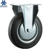 Rigid industrial black rubber caster steel core roller bearing fixed iron core caster