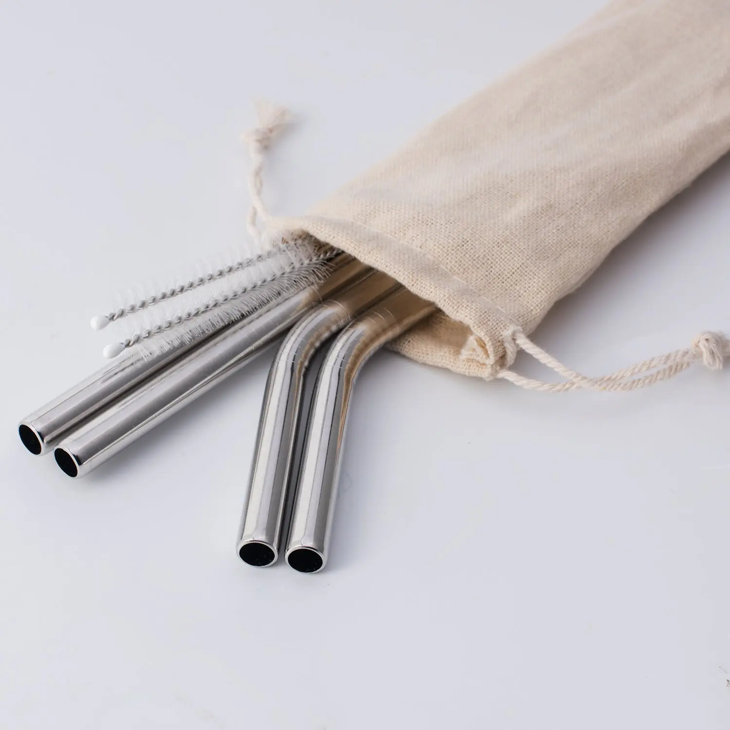 Amazon 4+2 Set Metal Stainless Steel Straws With Pouch Color Bag