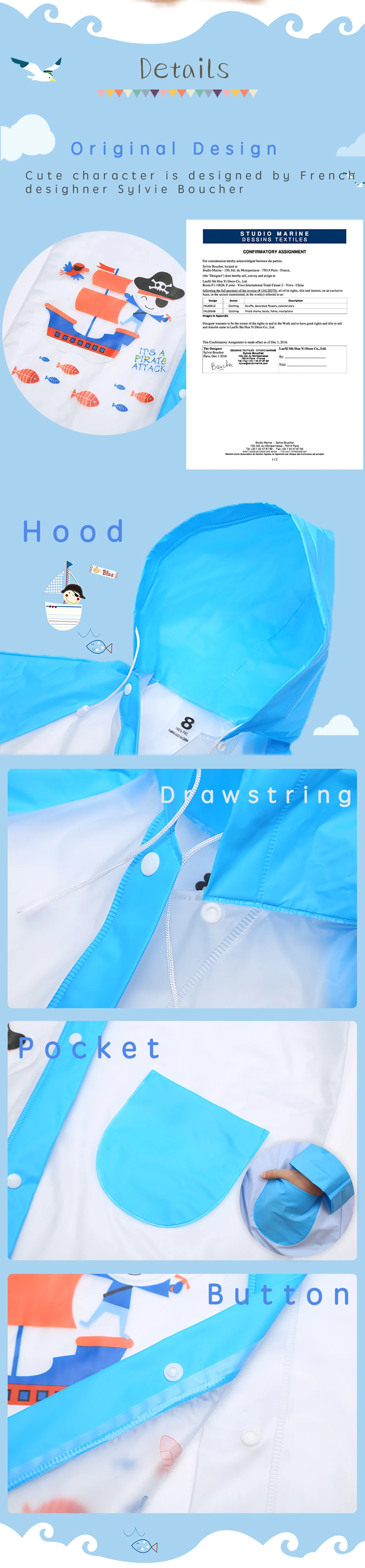 Hikingblue Pvc Cartoon Waterproof Childrens Rain Coat For Kids