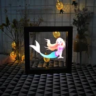 フォトフレーム夜の光、マーメイド写真フレーム 3D イリュージョンランプ led ライトアップ夜の光マーキー記号バッテリ駆動テーブルデスク