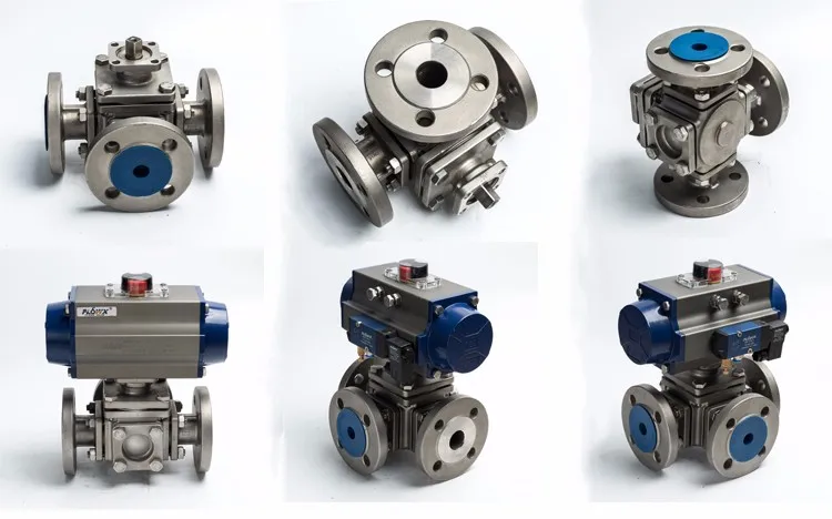 DN25 DN50 DN65 DN 100 floating type stainless steel 3way flanged pneumatic electric actuated ball valve