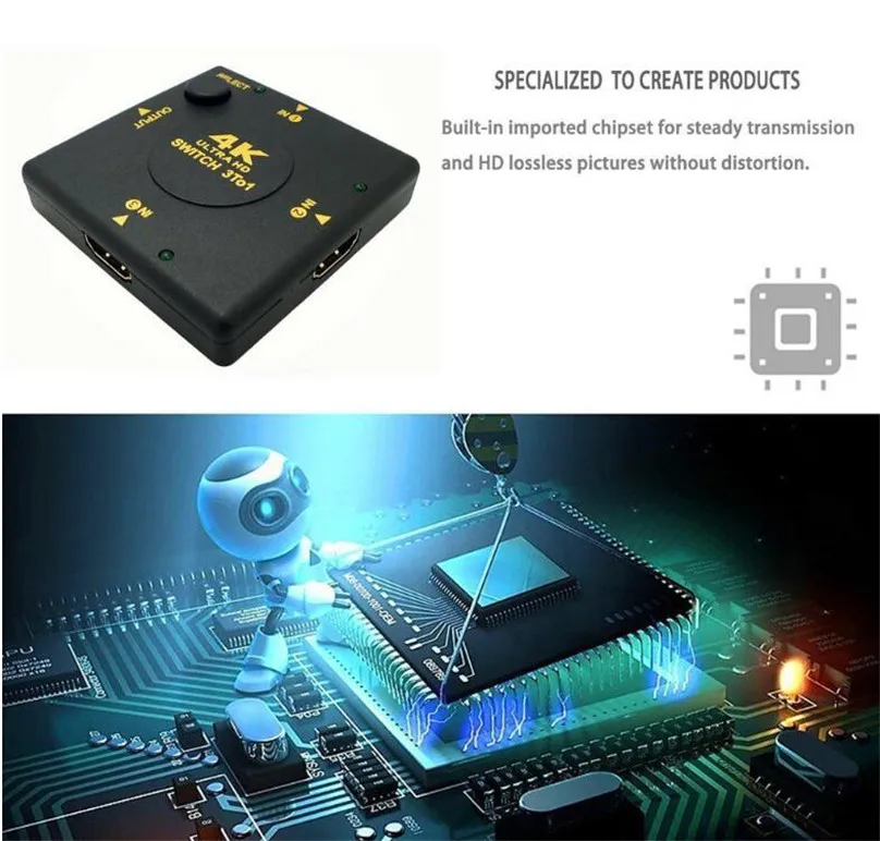 4K 3 input 1 Output Mini 3 Port HDMI Switch 3X1 HDMI VIdeo Switcher 3 IN 1 Out Splitter Box Selector For Xbox DVD HDTV PS5