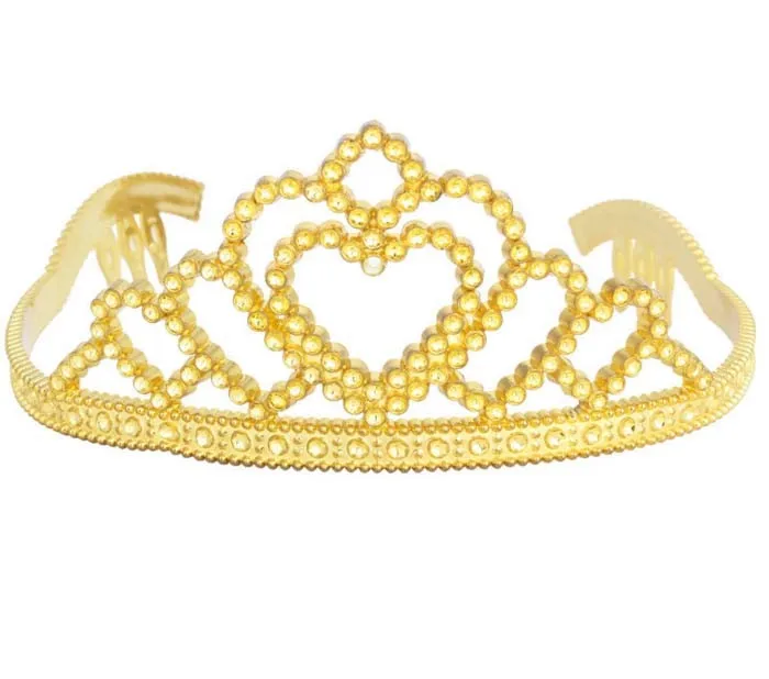 Gold Plastic Tiara W/ Combs Princess Queen Crown Halloween Sparkle Dressup New Buy Kids