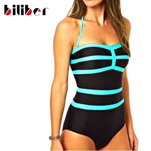 XXL Sexy Black Padded Swimsuit one piece Swim suit Halter