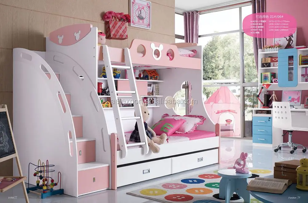 2015 New Design Children Bedroom Furniture Cute Kids Bunk Bed With Desk And Wardrobe - Buy