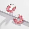 Fashion Design Colorful Raffia Handmade Weave C Shape Statement Golden Stud Earrings For Women