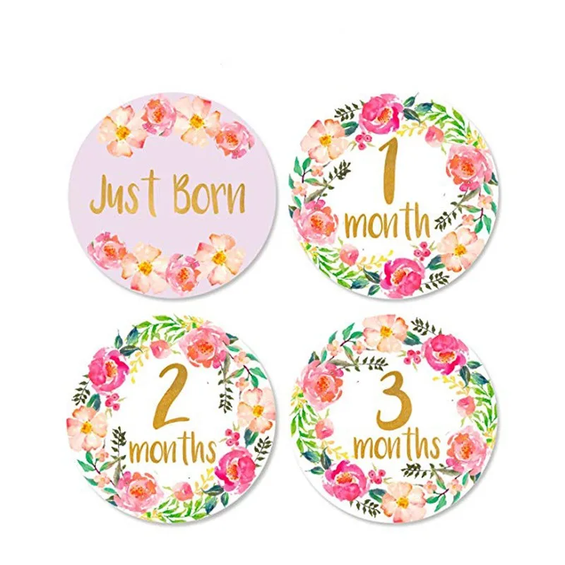 MEYFANCY Baby Milestone Floral Baby Monthly Milestone Stickers Birth to 12 Months 12 Bonus Achievement Stickers Awesome 