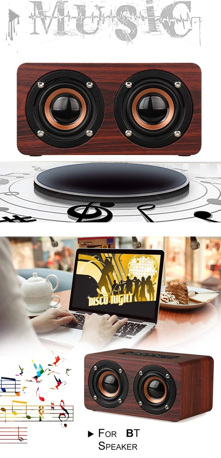 Portable HiFi Shock Bass 10W Dual Driver Bluetooth Speakers Support TF Card AUX Wood Wireless Speaker - ANKUX.COM