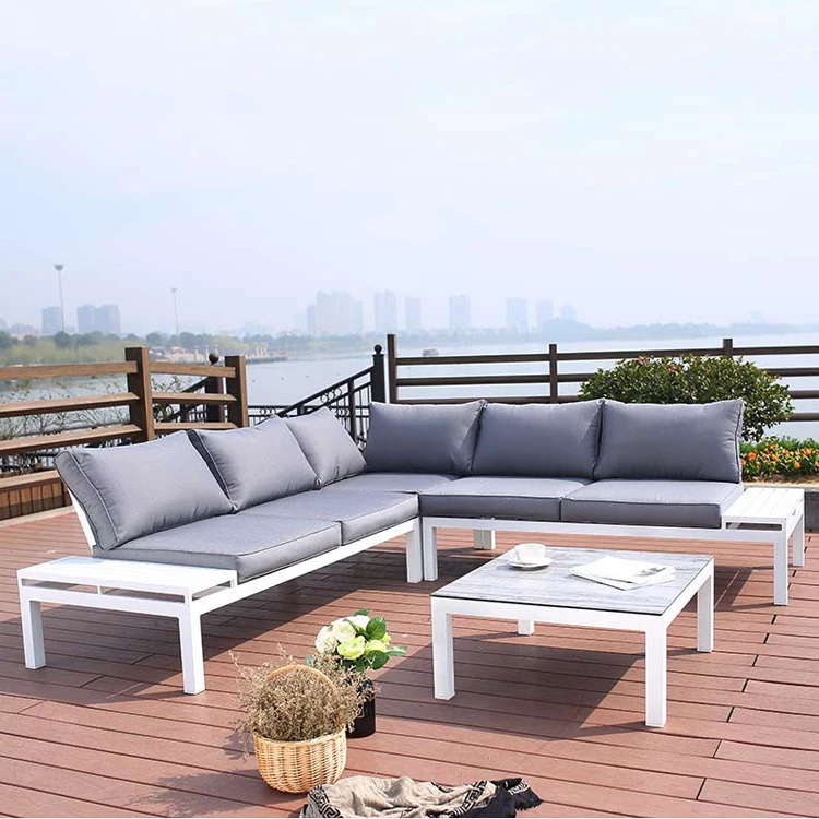 Modern Lounge Sleeper Plastic Wood Sectional Furniture Outdoor Sofa Set