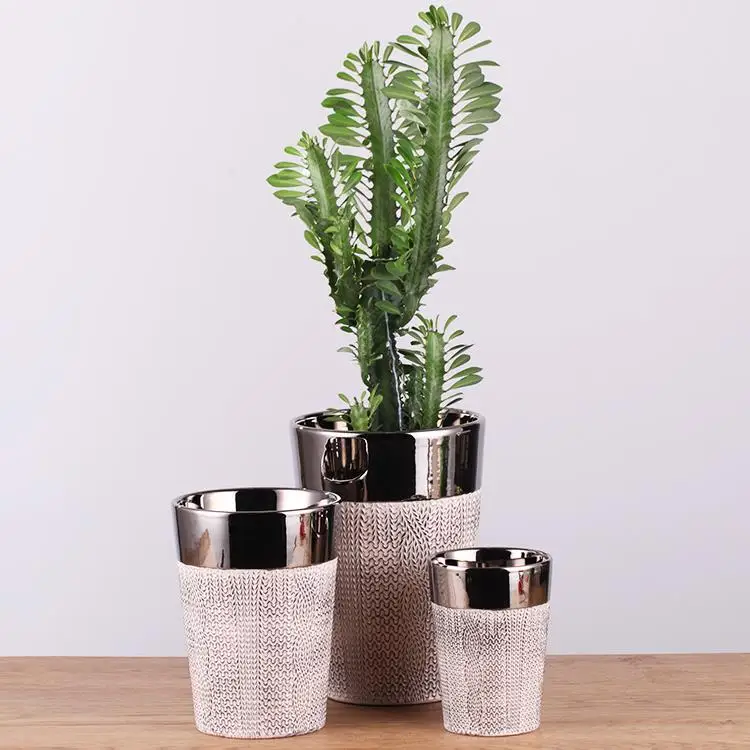 Embossed Surface Silver Cheap Plant Containers / Home Goods Wholesale