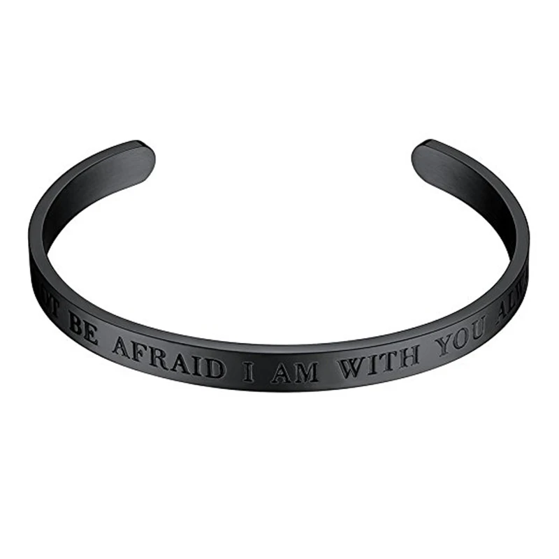 Hot Selling Simple Engraved Letter Jewelry stainless steel black Bracelet Men Cuff Bangle