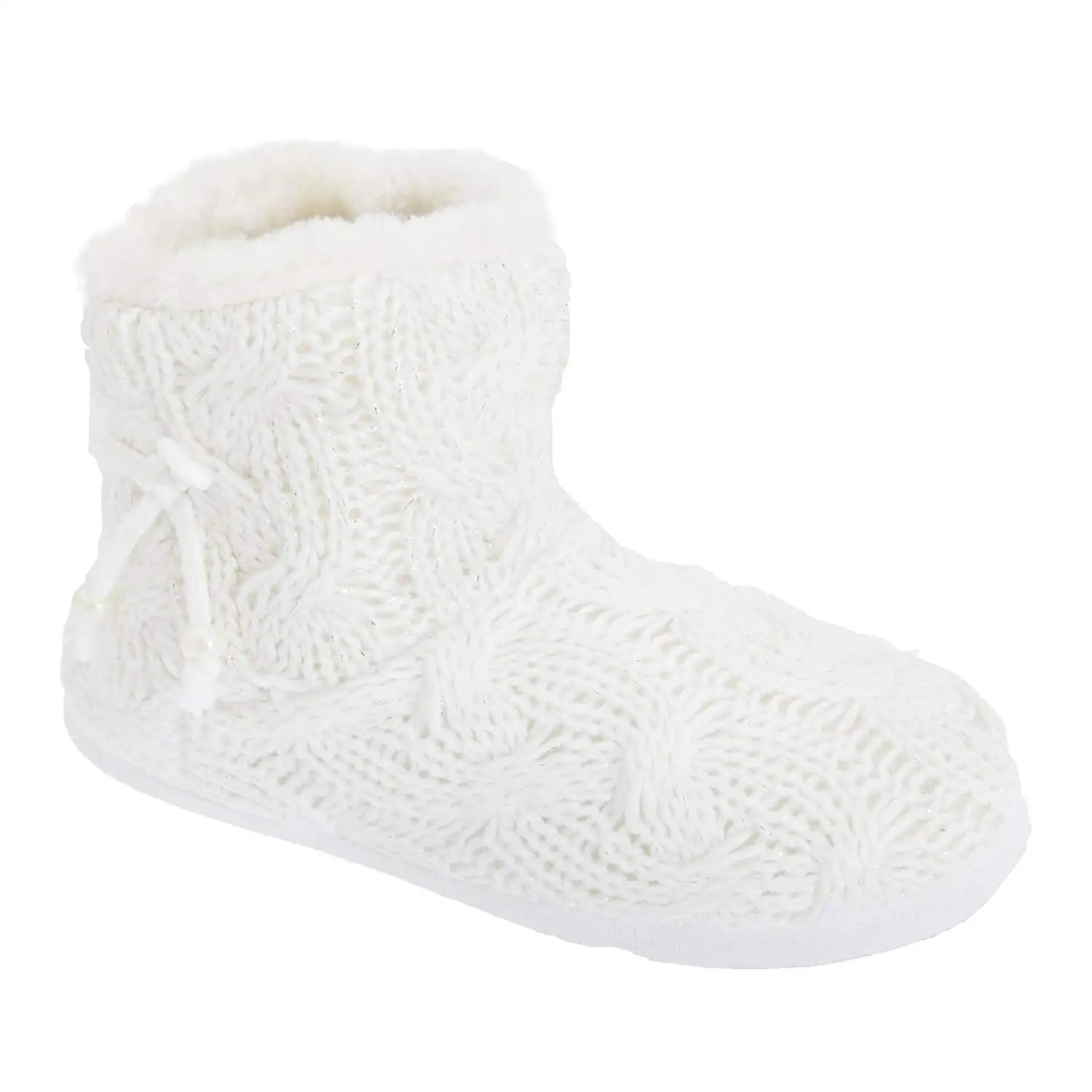 Universal Textiles Big Girls Knit Patterned Boot Slippers with Faux Fur Trim