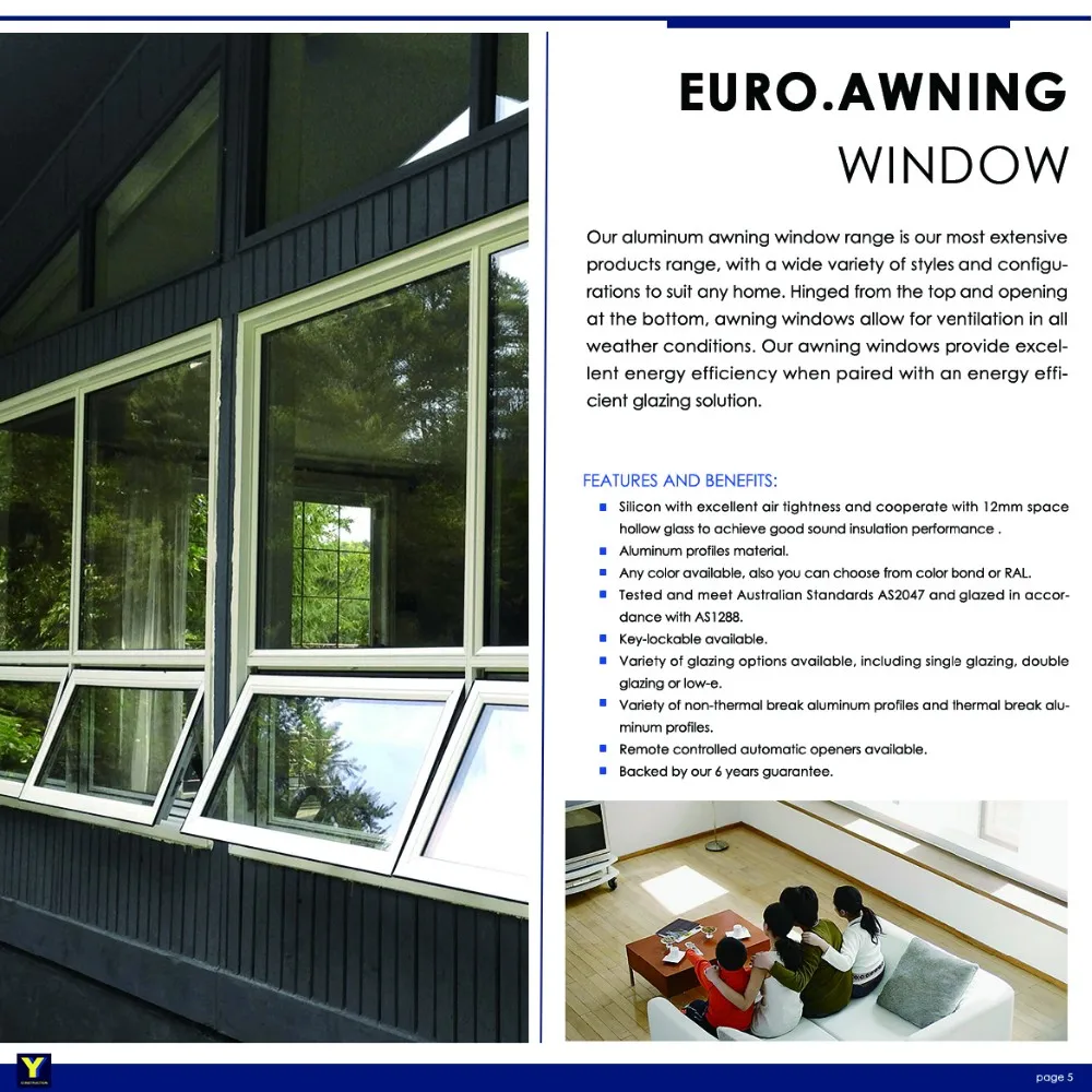 Anti-theft Aluminium Cladding UPVC Pull-push Awning windows Double Glazing Bathroom Window