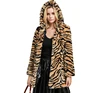 Fashion Winter Outerwear Women Long Tiger Pattern Women Fur Coat with Cap
