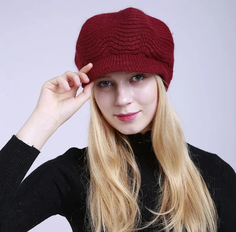 新款纯色天鹅绒时尚保暖女士针织柔软兔子羊毛女士帽子