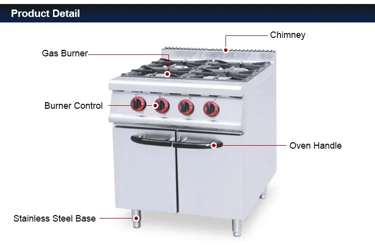 Commercial kitchen professional electric 4 burner gas cooking range with cabinet prices