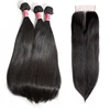 JP Brazilian Straight Hair 3 Bundles With different Part Lace Closure 100% Unprocessed Human Hair Bundles Natural Color
