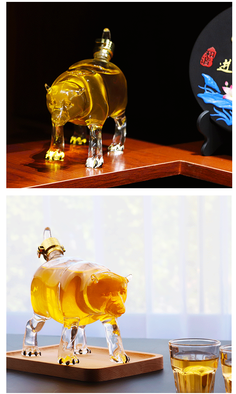 500ml Handblown Borosilicate Bear Animal Shaped Alcohol Glass Bottle
