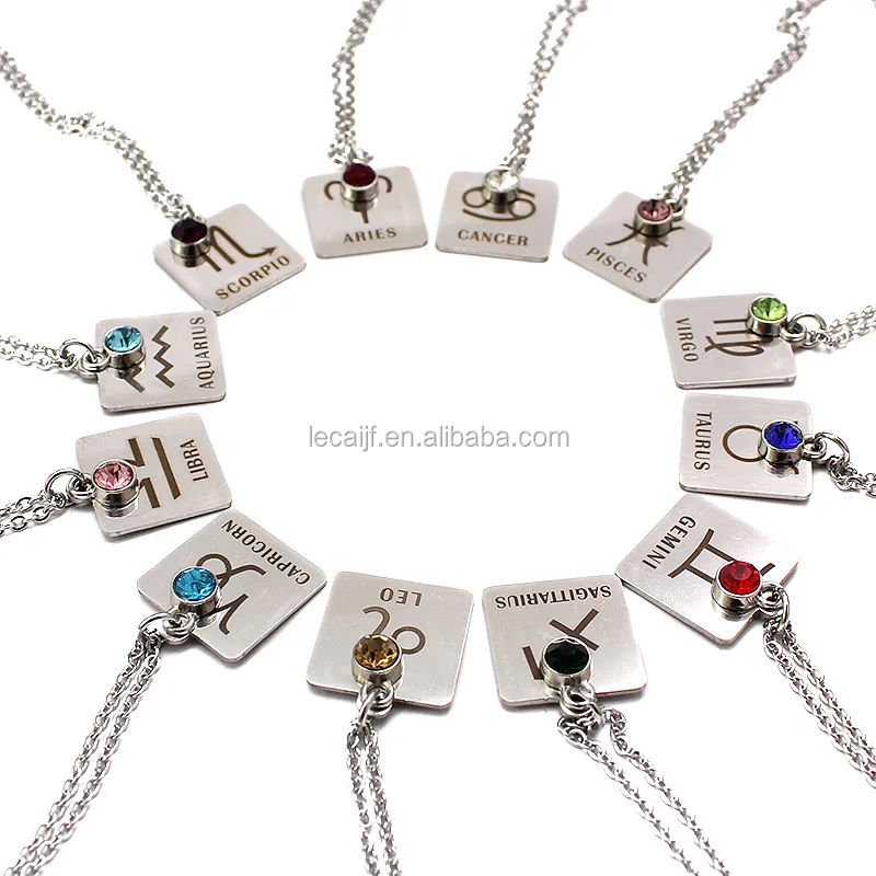 Zodiac Necklace Horoscope Astrology 12 Signs Stainless Steel Silver
