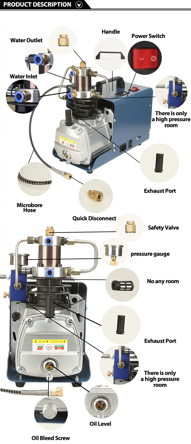 minya lubricated air compressor 3000 psi paintball high pressure air pump