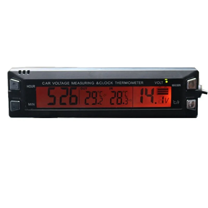 Car Digital Auto Thermometer Voltmeter Clock Volt Temperature Monitor 12v 24v Outdoor Indoor Lcd