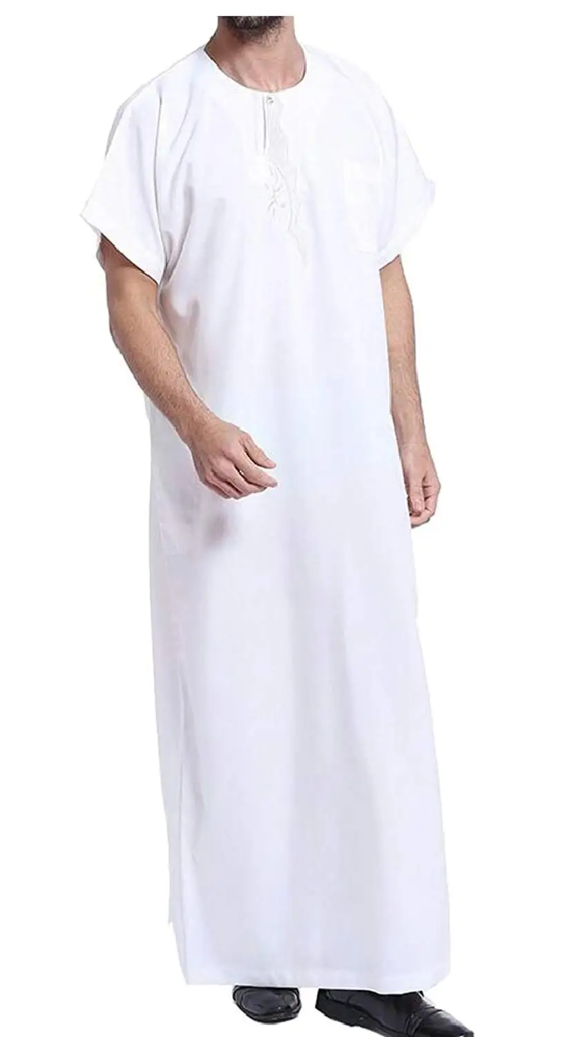 Spirio Mens Saudi Arab Short Sleeve Thobe Islamic Muslim Dubai Robe