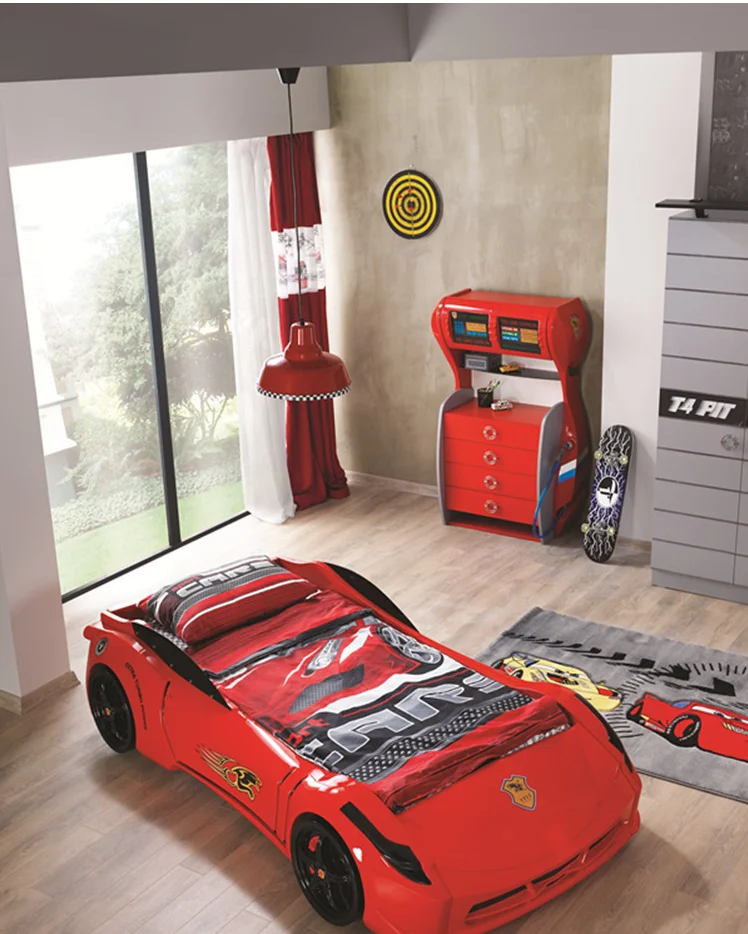Durable modern luxury kids bedroom set furniture, fancy car bed for boys