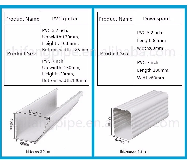 Vinyl downspouts and gutters, pvc rain gutter system
