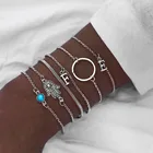2019 ファッション珍味女性ブレスレットセットジュエリー 6 個シルバーチェーンサークルアルファベットターコイズハムサチャームブレスレット