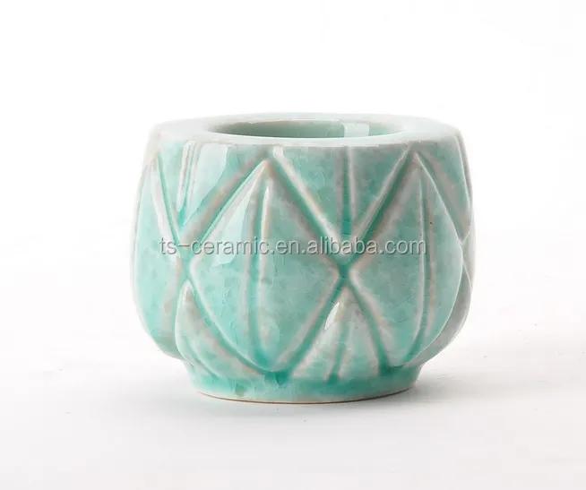 Modern style decoration indoor outdoor hand made gridding small bonsai ceramic pot