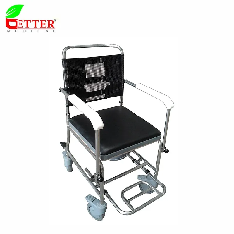 Stainless Steel Pvc Pe Seat Shower Commode Chair With Wheels