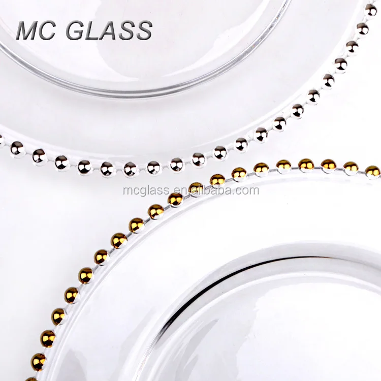 Cheap Wholesale Wedding Gold Silver Glass Beaded Charger Plates