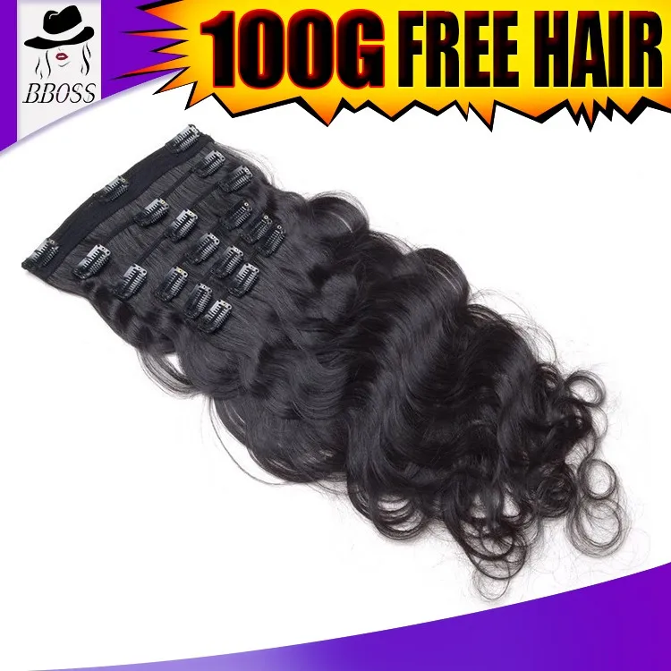 200g Virgin Clip In Human Hair Extensions Wet And Wavy Clip In